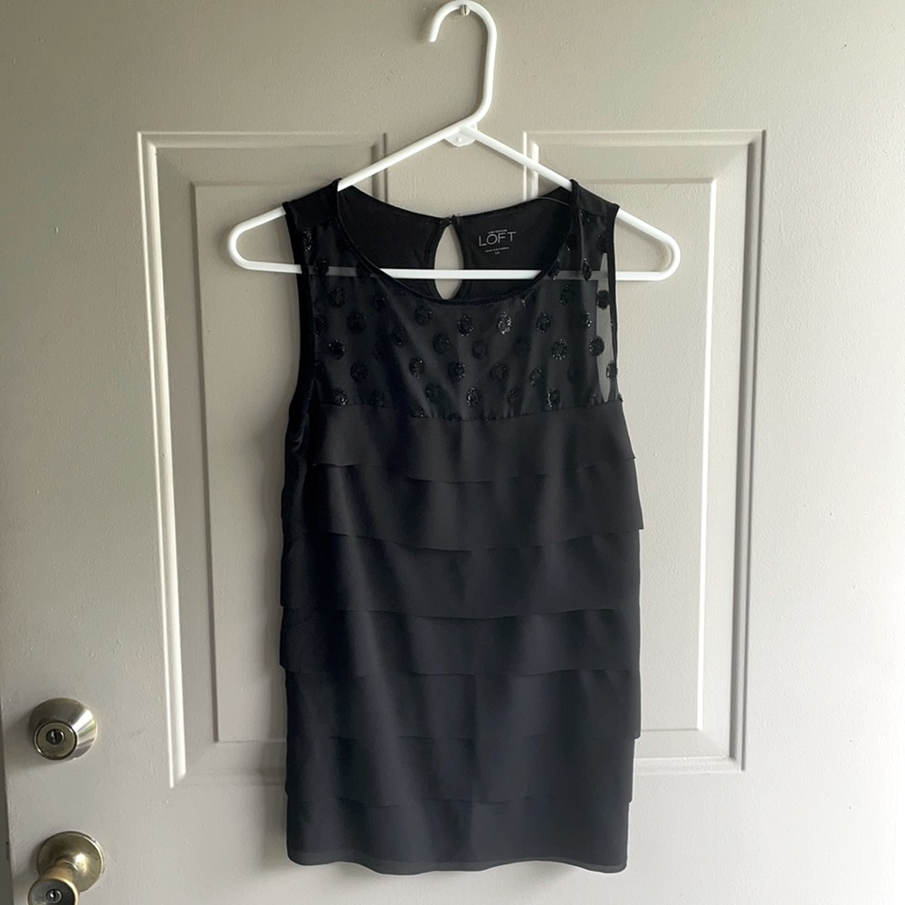 LOFT Black Ruffled Tank